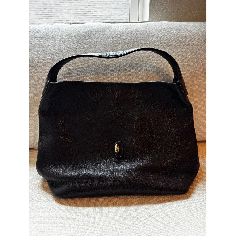 Dooney & Bourke Hobo Bag Espresso Brown Pebbled Leather Duck Logo Clasp